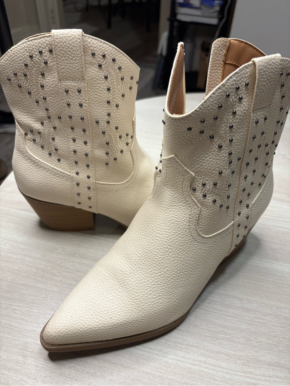 Cream Studded Cowboy Ankle Boots Size 8 | Target | Like New